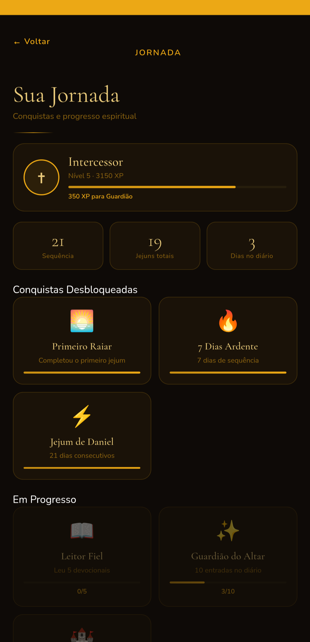 Jornada e conquistas